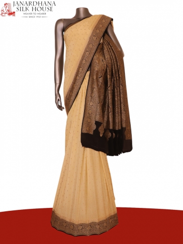 Pure Handloom Zari Butta Banarasi Crepe Silk Saree